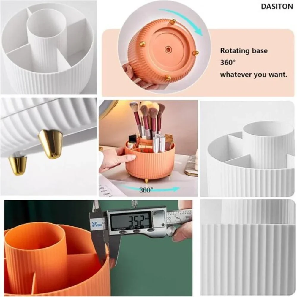 Large Capacity 360° Rotating Makeup Brush Holder, 5-Slot White Vanity Organizer